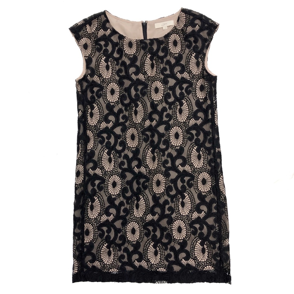 Loft Black Lace Tan Lined Sleeveless Dress 6